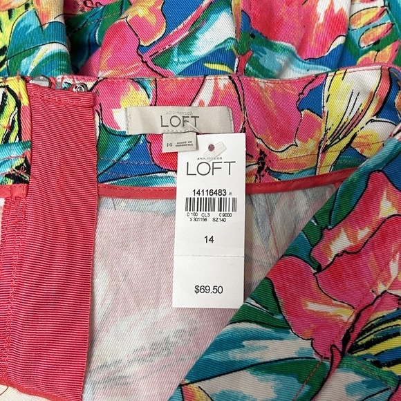 LOFT Cotton Skirt Hibiscus and Birds Colourful Finely Tailored Knee Length - Picture 8 of 11